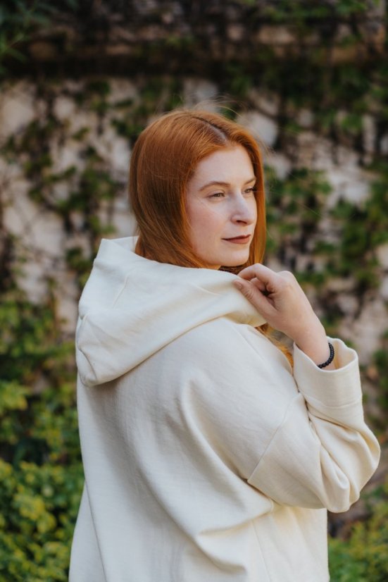Mikina s kapucí - krémová - Velikost: L/XL